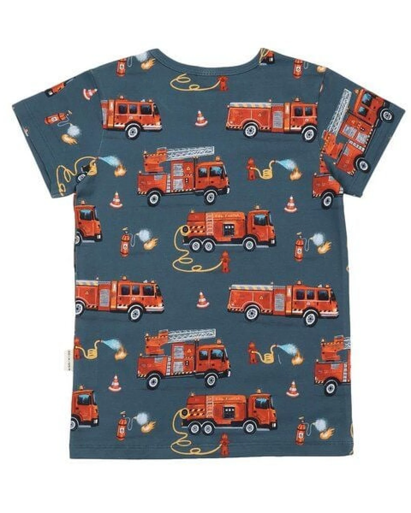 Kinder T-Shirt GOTS-zertifiziert aus Bio-Baumwolle blau mit Feuerwehr-Motiv – Walkiddy – Ansicht 4