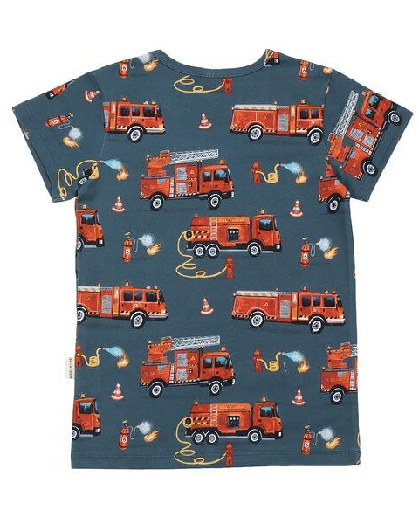 Kinder T-Shirt GOTS-zertifiziert aus Bio-Baumwolle blau mit Feuerwehr-Motiv – Walkiddy – Ansicht 4