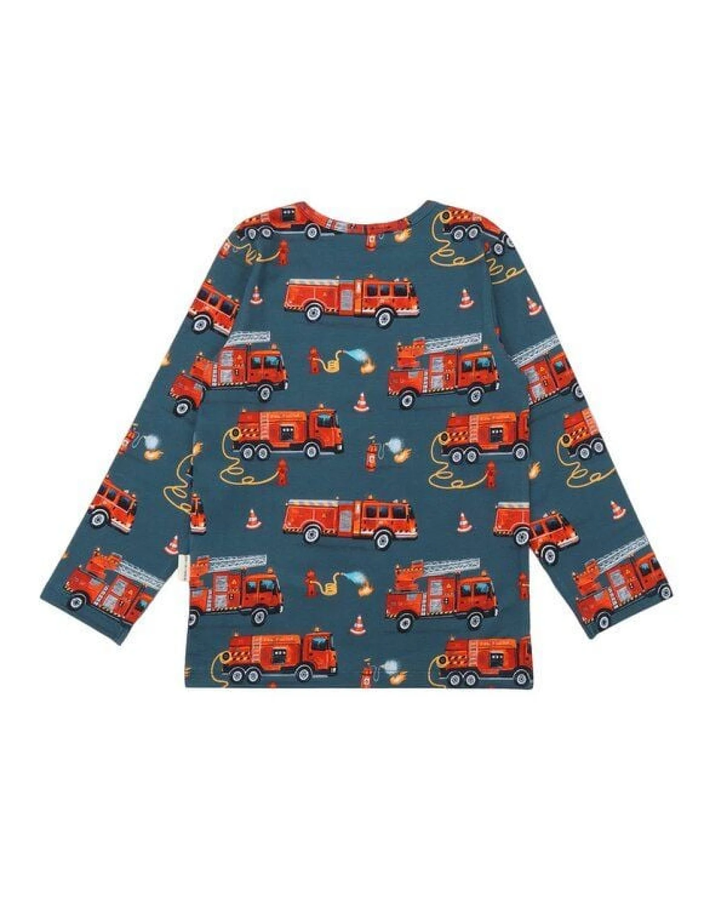 Kinder Langarmshirt Bio-Baumwolle Fire Fighters, GOTS-zertifiziert – Walkiddy, weicher Jersey mit Feuerwehr-Allover – Ansicht 4