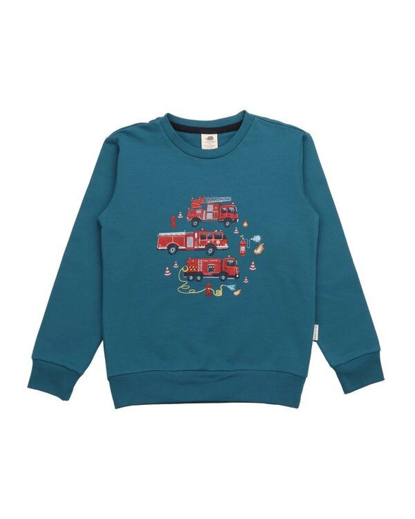 Kinder Sweatshirt GOTS-zertifiziert aus Bio-Baumwolle, petrol mit Feuerwehr-Motiv, langarm – Walkiddy, weich, hautfreundlich & alltagstauglich – Ansicht 2