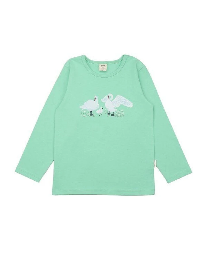 Kinder Langarmshirt GOTS zertifiziert Bio-Baumwolle, Mintgrün, Schwan-Motiv, Walkiddy