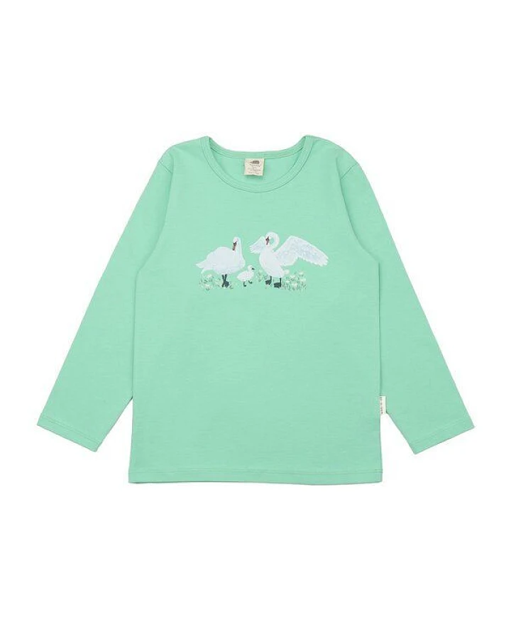 Kinder Langarmshirt GOTS zertifiziert Bio-Baumwolle, Mintgrün, Schwan-Motiv, Walkiddy