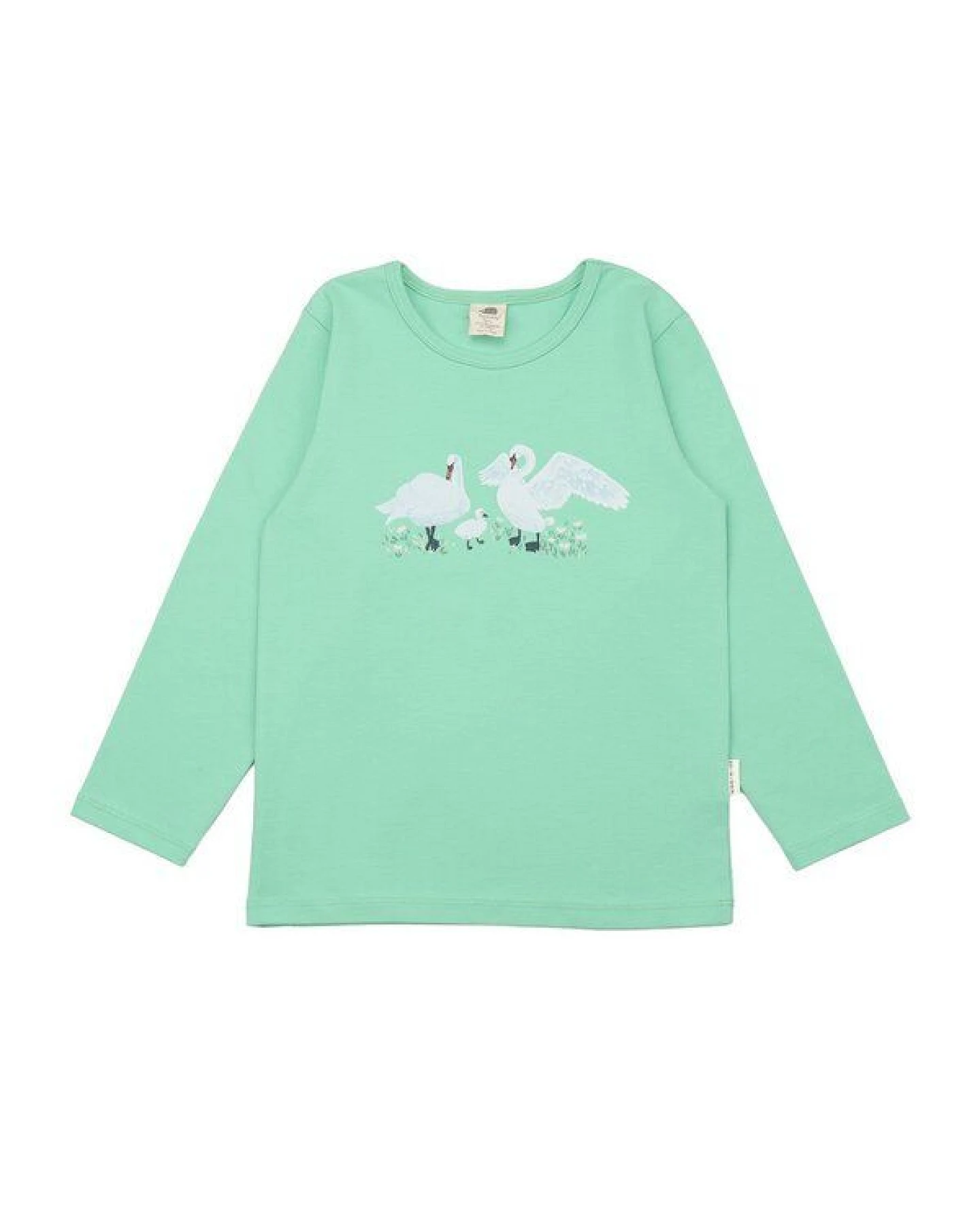 Kinder Langarmshirt GOTS zertifiziert Bio-Baumwolle, Mintgrün, Schwan-Motiv, Walkiddy – Ansicht 2