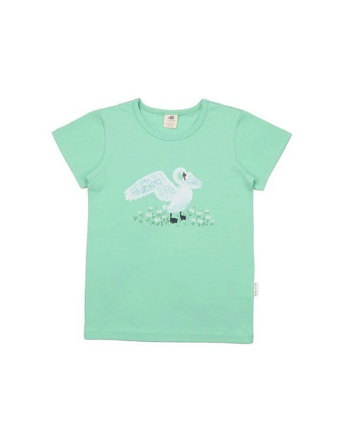 Kinder T-Shirt – Mintgrün mit Schwanmotiv, Kurzarm, weich & bequem