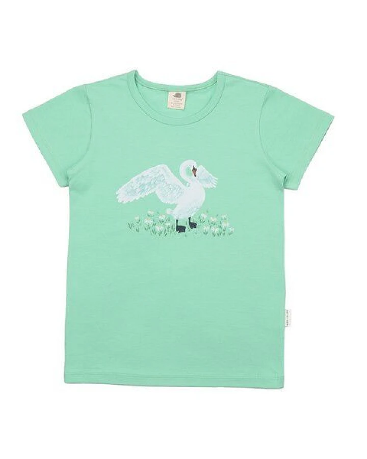 Kinder T-Shirt – Mintgrün mit Schwanmotiv, Kurzarm, weich & bequem