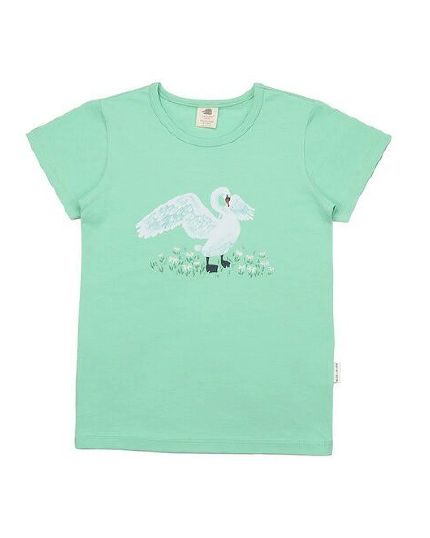 Kinder T-Shirt – Mintgrün mit Schwanmotiv, Kurzarm, weich & bequem – Ansicht 2
