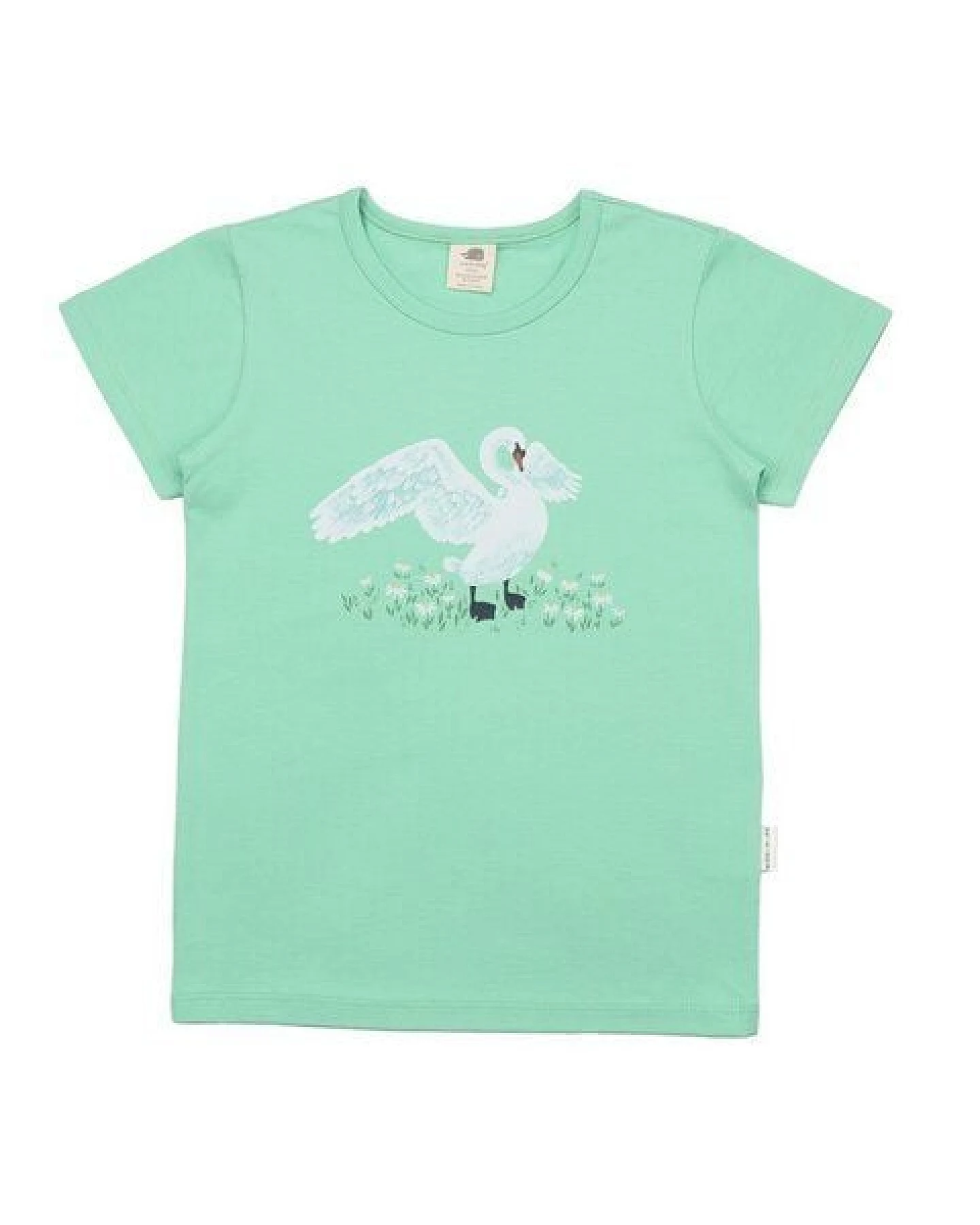 Kinder T-Shirt – Mintgrün mit Schwanmotiv, Kurzarm, weich & bequem – Ansicht 2