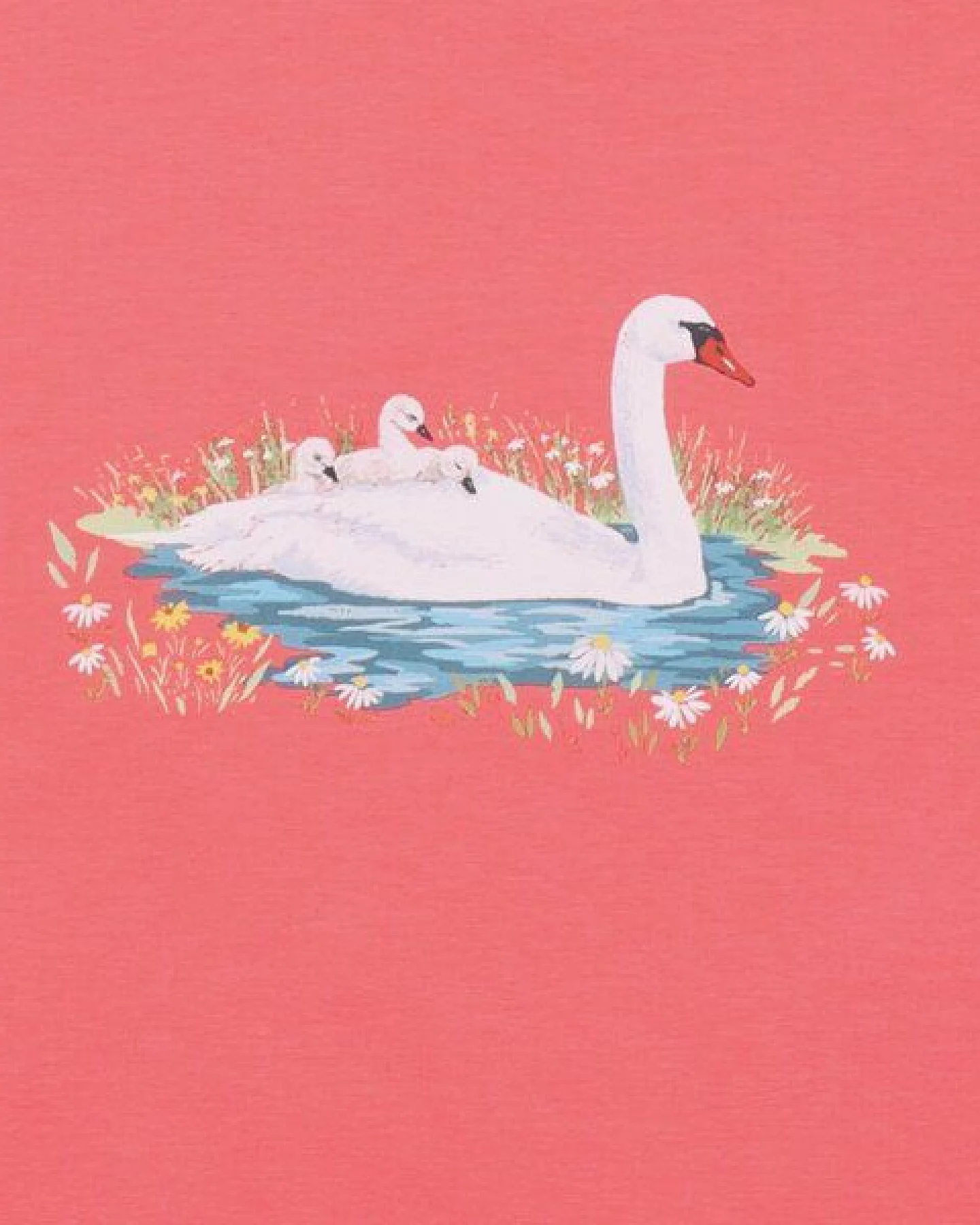 Kinder T-Shirt GOTS-zertifiziert aus Bio-Baumwolle, korallrosa mit Schwanenmotiv „Swans in Spring“, kurzarm – Walkiddy, weich & hautfreundlich – Ansicht 3