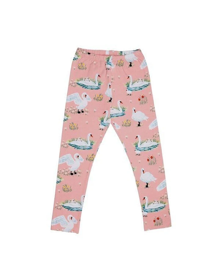 Kinder Leggings GOTS-zertifiziert aus Bio-Baumwolle rosé mit Schwanen-Motiv – Walkiddy
