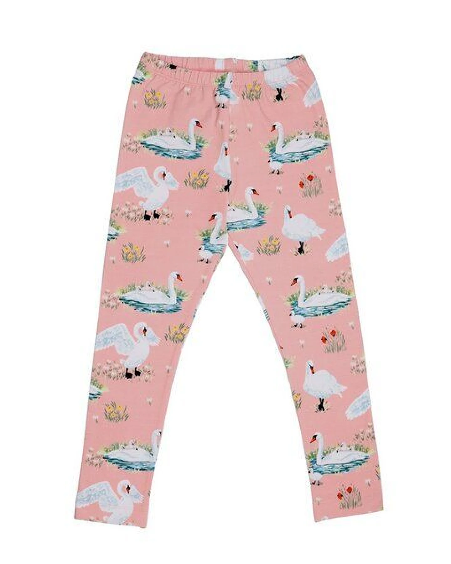 Kinder Leggings GOTS-zertifiziert aus Bio-Baumwolle rosé mit Schwanen-Motiv – Walkiddy – Ansicht 2