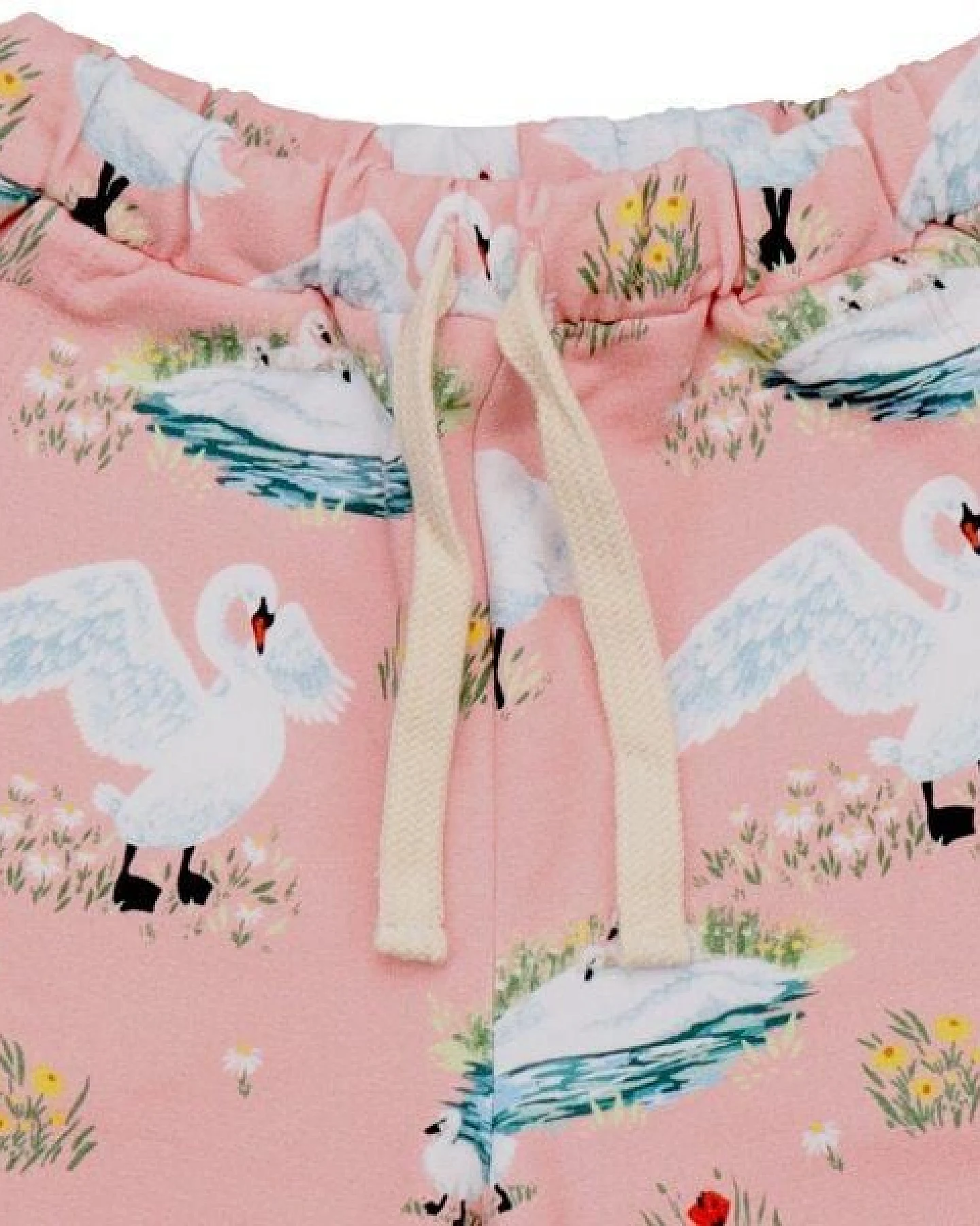 Kinder Shorts – Rosa mit Schwanmotiv, elastischer Bund mit Kordel, leicht & bequem, Sommer-Shorts, kombinierbar – Ansicht 3