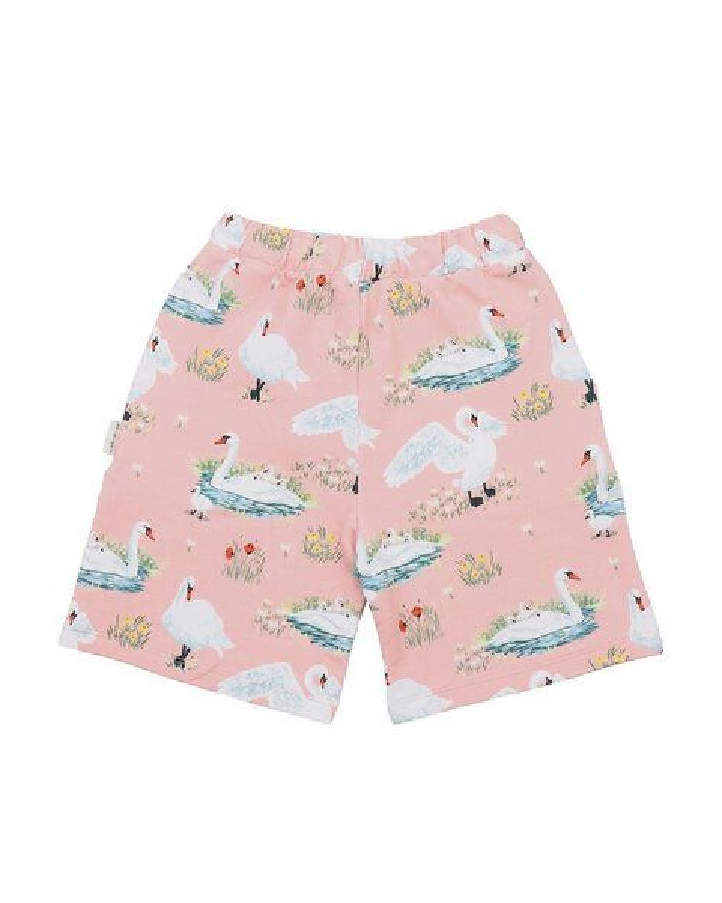 Kinder Shorts – Rosa mit Schwanmotiv, elastischer Bund mit Kordel, leicht & bequem, Sommer-Shorts, kombinierbar – Ansicht 4