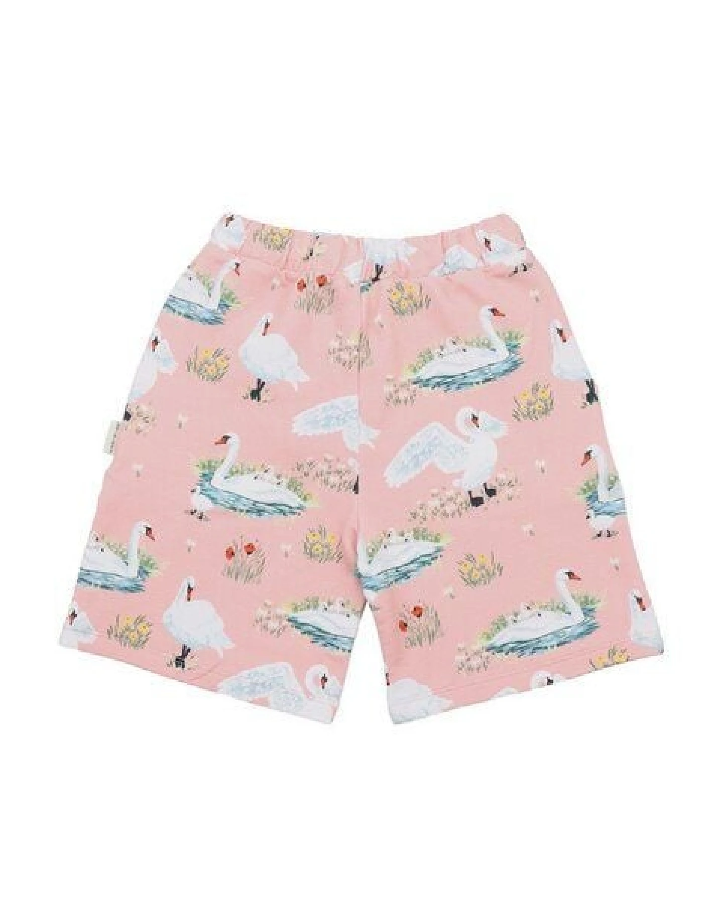 Kinder Shorts – Rosa mit Schwanmotiv, elastischer Bund mit Kordel, leicht & bequem, Sommer-Shorts, kombinierbar – Ansicht 4