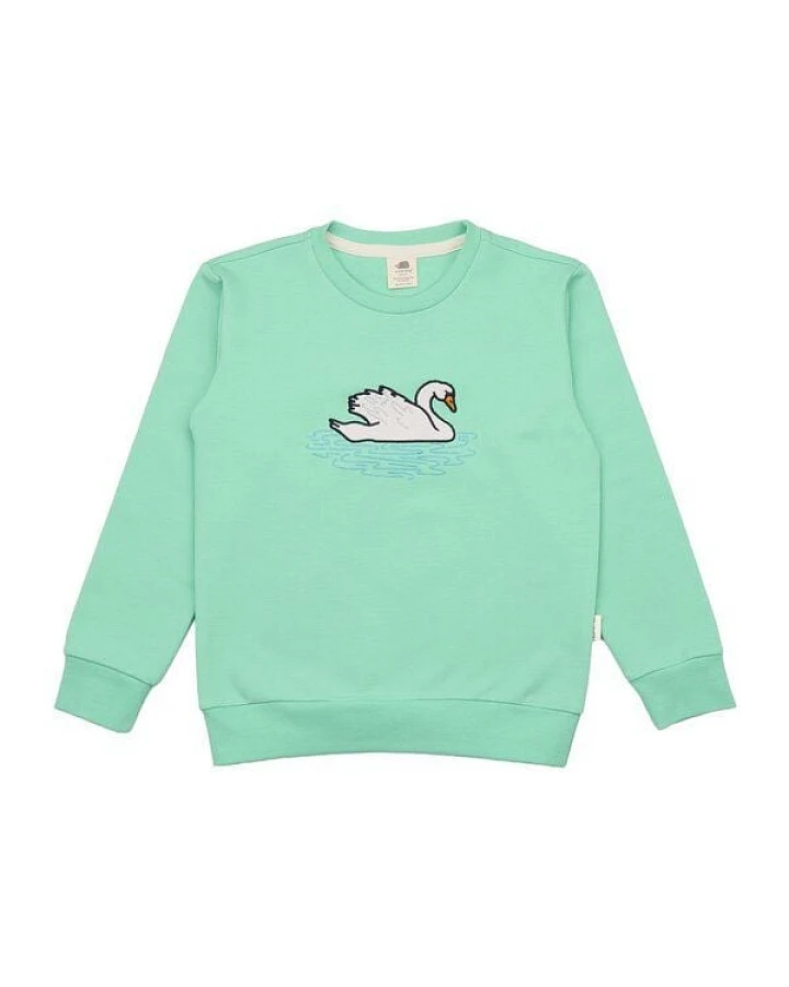 Kinder Sweatshirt – Mintgrün mit Schwanmotiv, weich & bequem, wärmend, alltagstauglich, gut kombinierbar