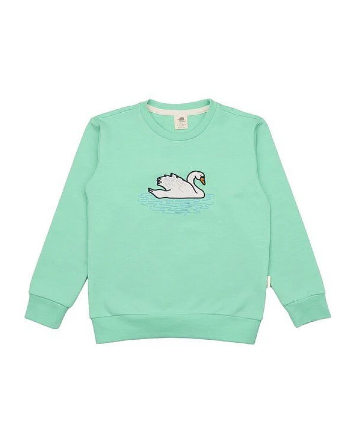 Kinder Sweatshirt – Mintgrün mit Schwanmotiv, weich & bequem, wärmend, alltagstauglich, gut kombinierbar
