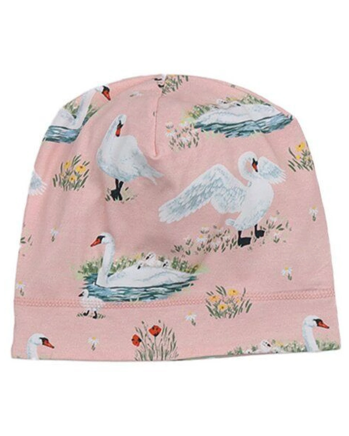 Baby Beanie GOTS zertifiziert Bio-Baumwolle, Rosa, Schwan-Muster, Walkiddy – Ansicht 2