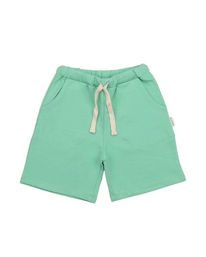 Kinder Shorts GOTS-zertifiziert aus Bio-Baumwolle, hellgrün, elastischer Bund mit Kordelzug – Walkiddy, leicht & bequem für warme Tage