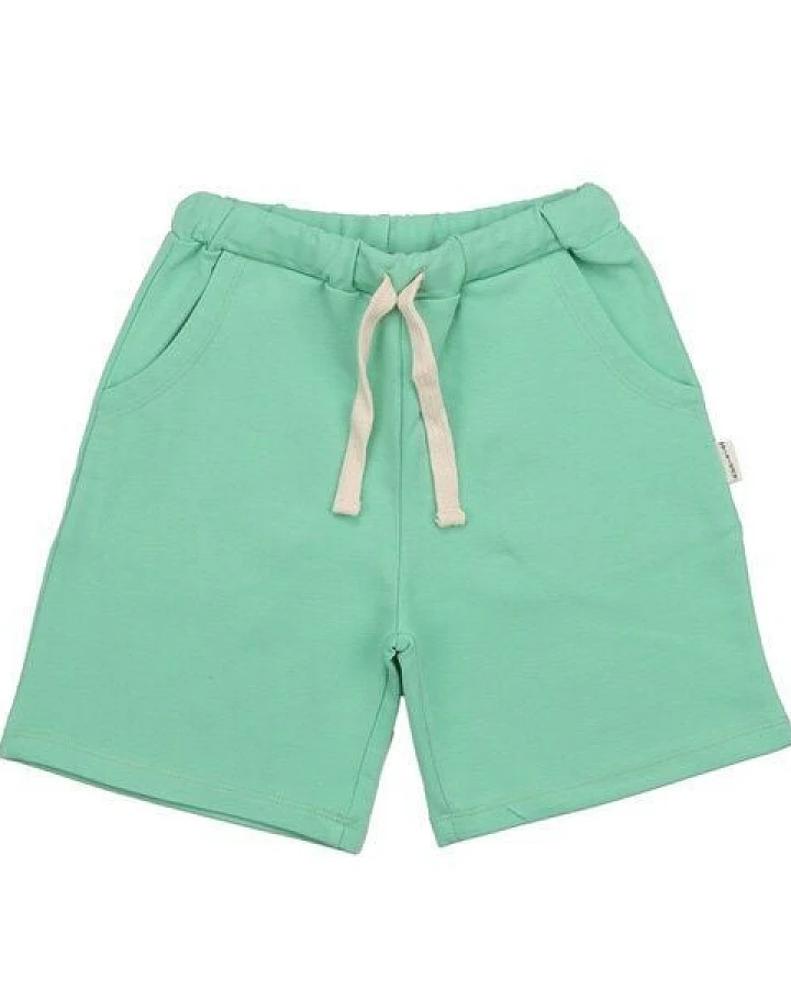Kinder Shorts GOTS-zertifiziert aus Bio-Baumwolle, hellgrün, elastischer Bund mit Kordelzug – Walkiddy, leicht & bequem für warme Tage