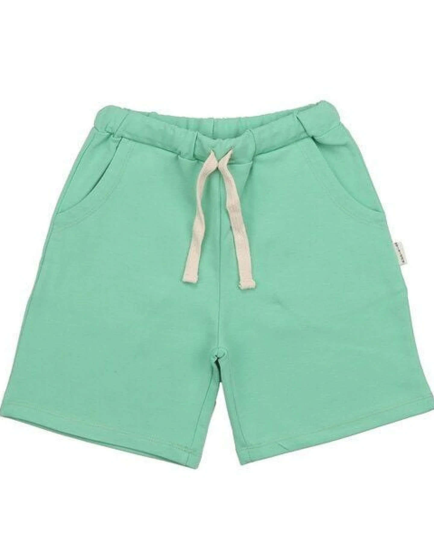 Kinder Shorts GOTS-zertifiziert aus Bio-Baumwolle, hellgrün, elastischer Bund mit Kordelzug – Walkiddy, leicht & bequem für warme Tage – Ansicht 2
