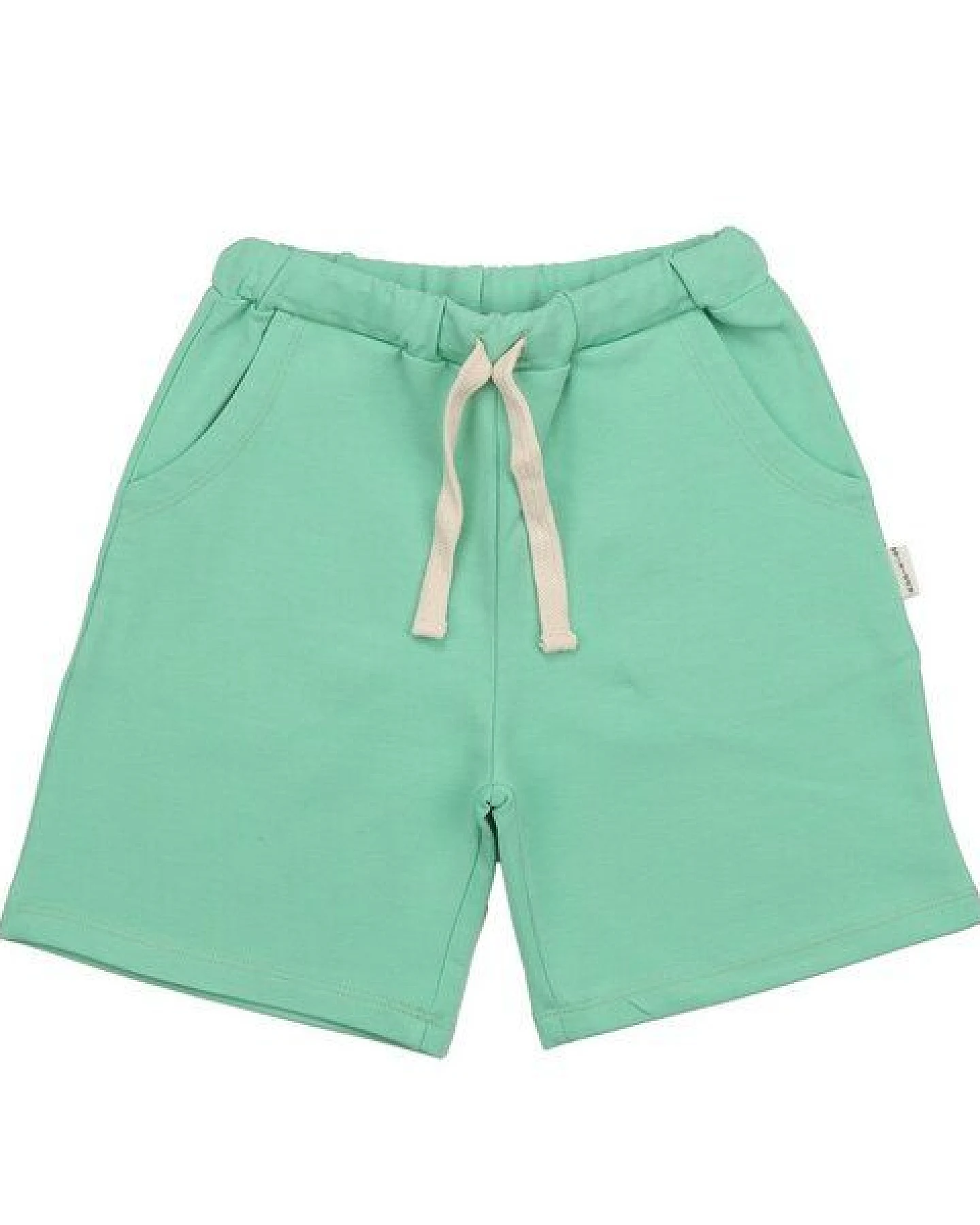 Kinder Shorts GOTS-zertifiziert aus Bio-Baumwolle, hellgrün, elastischer Bund mit Kordelzug – Walkiddy, leicht & bequem für warme Tage – Ansicht 2