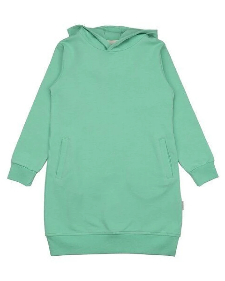 Kinder Sweatkleid GOTS zertifiziert, Bio-Baumwolle, hellgrün, Kapuze, weich & bequem, Langarm – Walkiddy