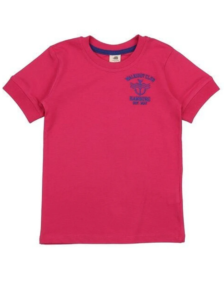 Kinder T-Shirt GOTS-zertifiziert aus Bio-Baumwolle, rot mit kleinem Brustprint, kurzarm – Walkiddy Cabaret, weich & alltagstauglich