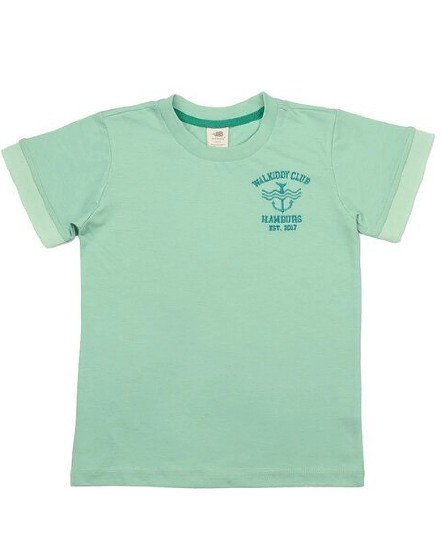 Kinder T-Shirt GOTS-zertifiziert aus Bio-Baumwolle, hellgrün „Meadow“, kurzarm mit kleinem Brustprint – Walkiddy, weich & hautfreundlich – Ansicht 2