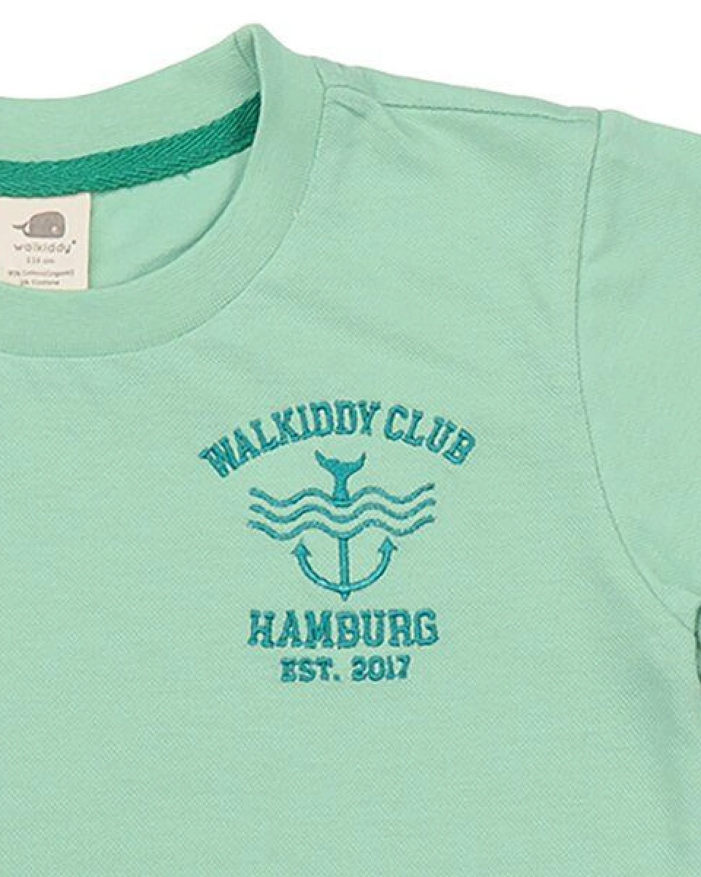 Kinder T-Shirt GOTS-zertifiziert aus Bio-Baumwolle, hellgrün „Meadow“, kurzarm mit kleinem Brustprint – Walkiddy, weich & hautfreundlich – Ansicht 3