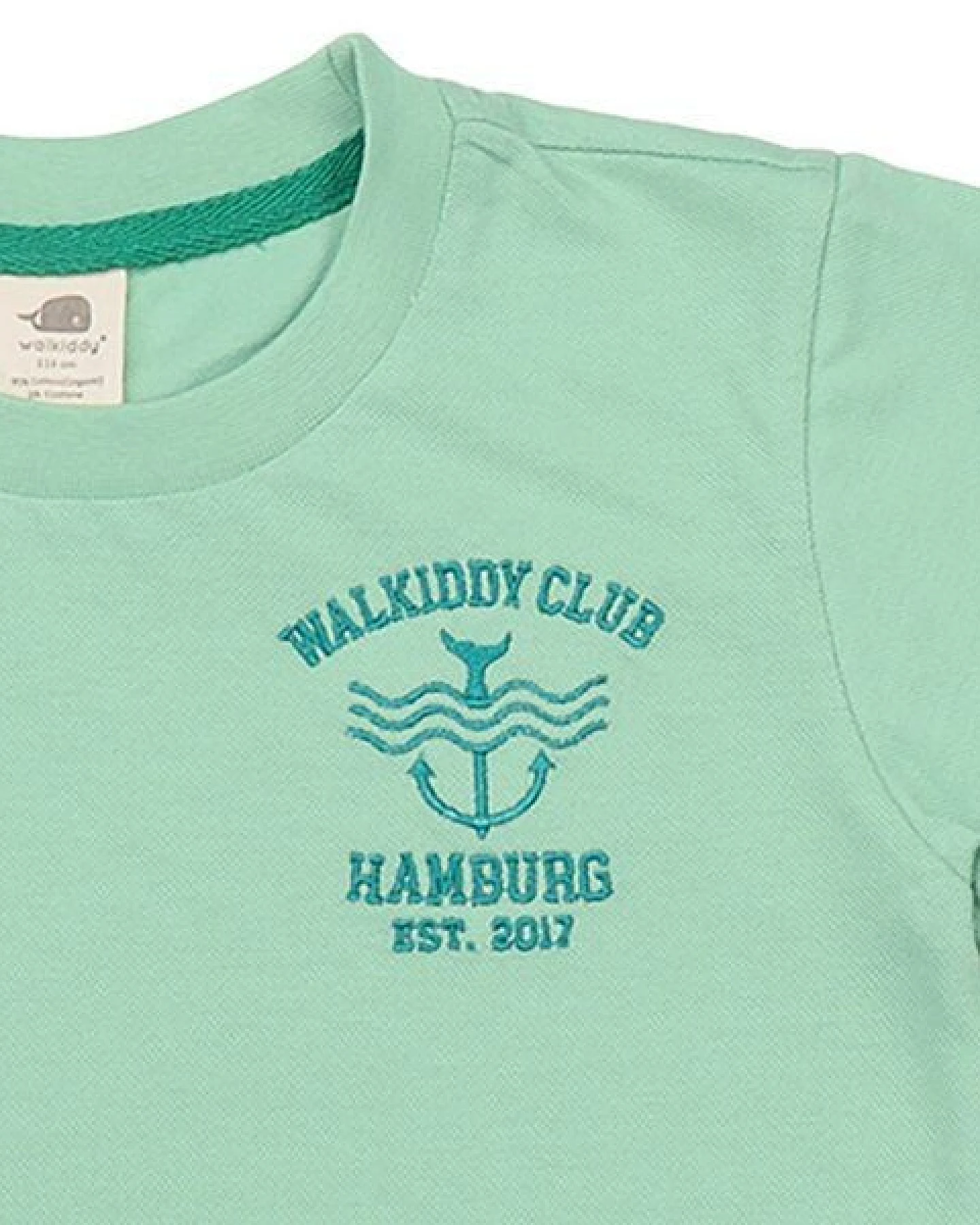 Kinder T-Shirt GOTS-zertifiziert aus Bio-Baumwolle, hellgrün „Meadow“, kurzarm mit kleinem Brustprint – Walkiddy, weich & hautfreundlich – Ansicht 3