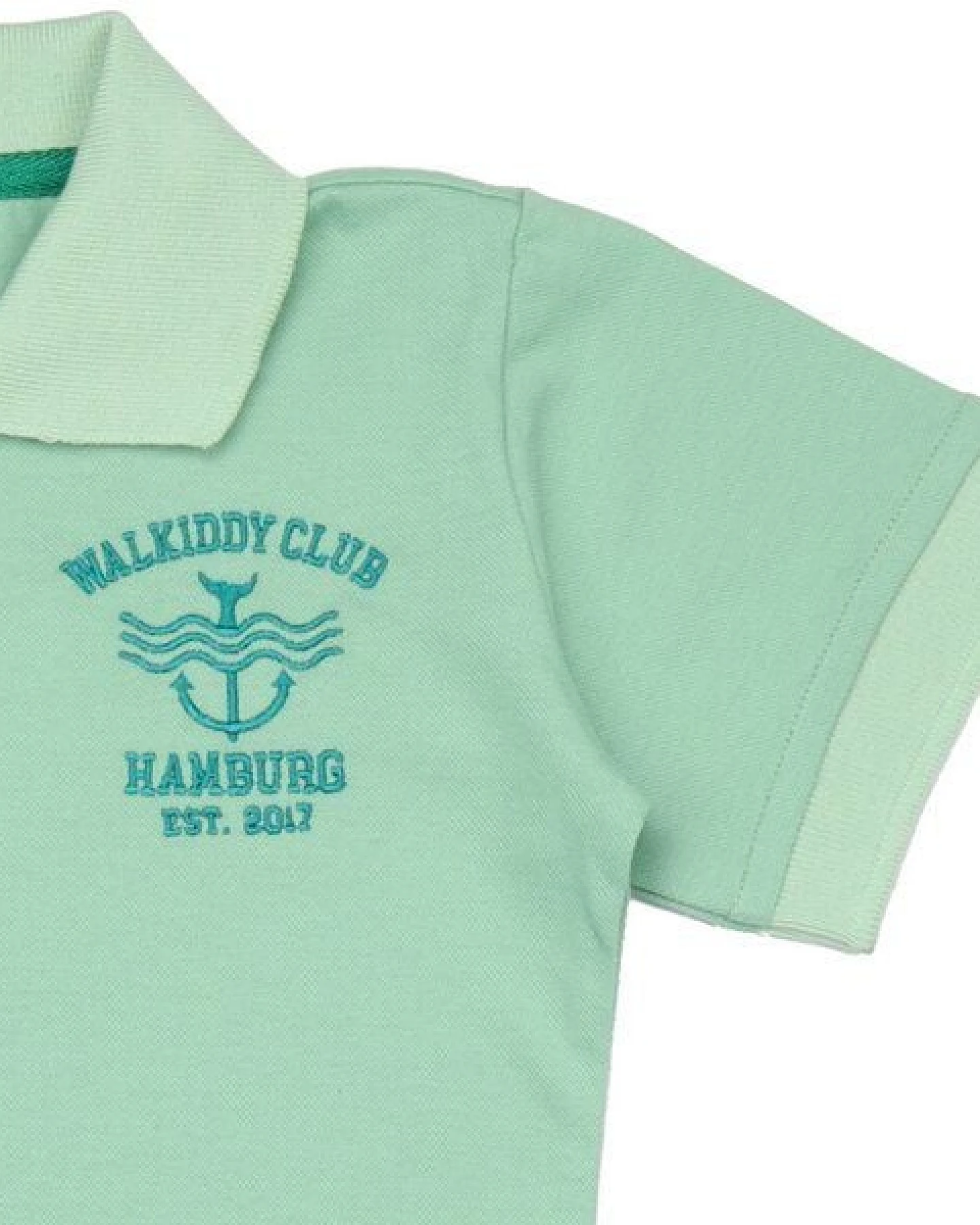 Mädchen Poloshirt GOTS zertifiziert, Bio-Baumwolle, hellgrün, „Meadow“, Kurzarm, weich – Walkiddy – Ansicht 3