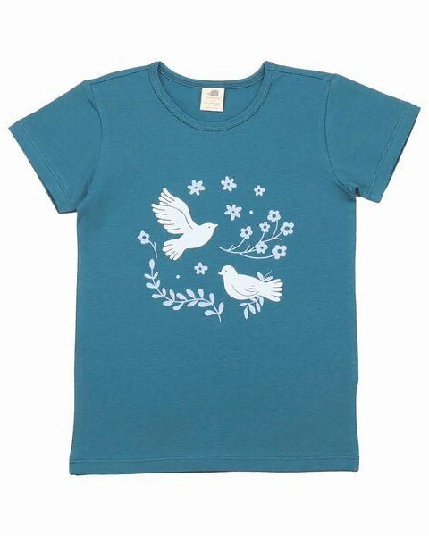 Mädchen T-Shirt GOTS-zertifiziert aus Bio-Baumwolle dunkelblau mit Vogel-und-Blumen-Motiv – Walkiddy – Ansicht 2