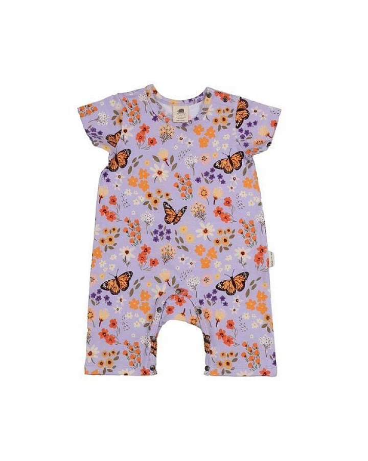 Baby Kurzarm-Body GOTS-zertifiziert aus Bio-Baumwolle mit Blumen-und-Schmetterlings-Muster – Walkiddy