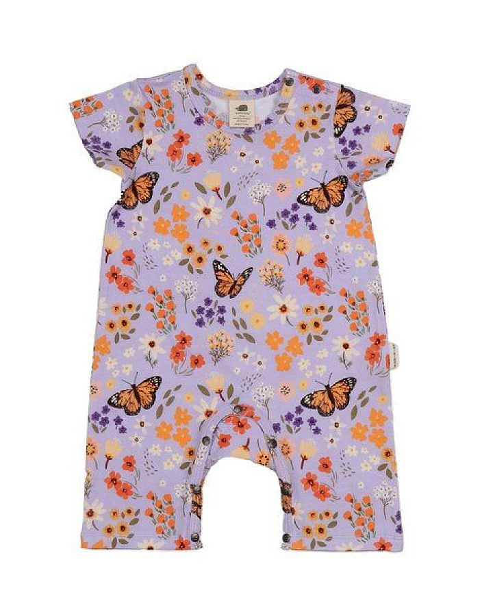 Baby Kurzarm-Body GOTS-zertifiziert aus Bio-Baumwolle mit Blumen-und-Schmetterlings-Muster – Walkiddy