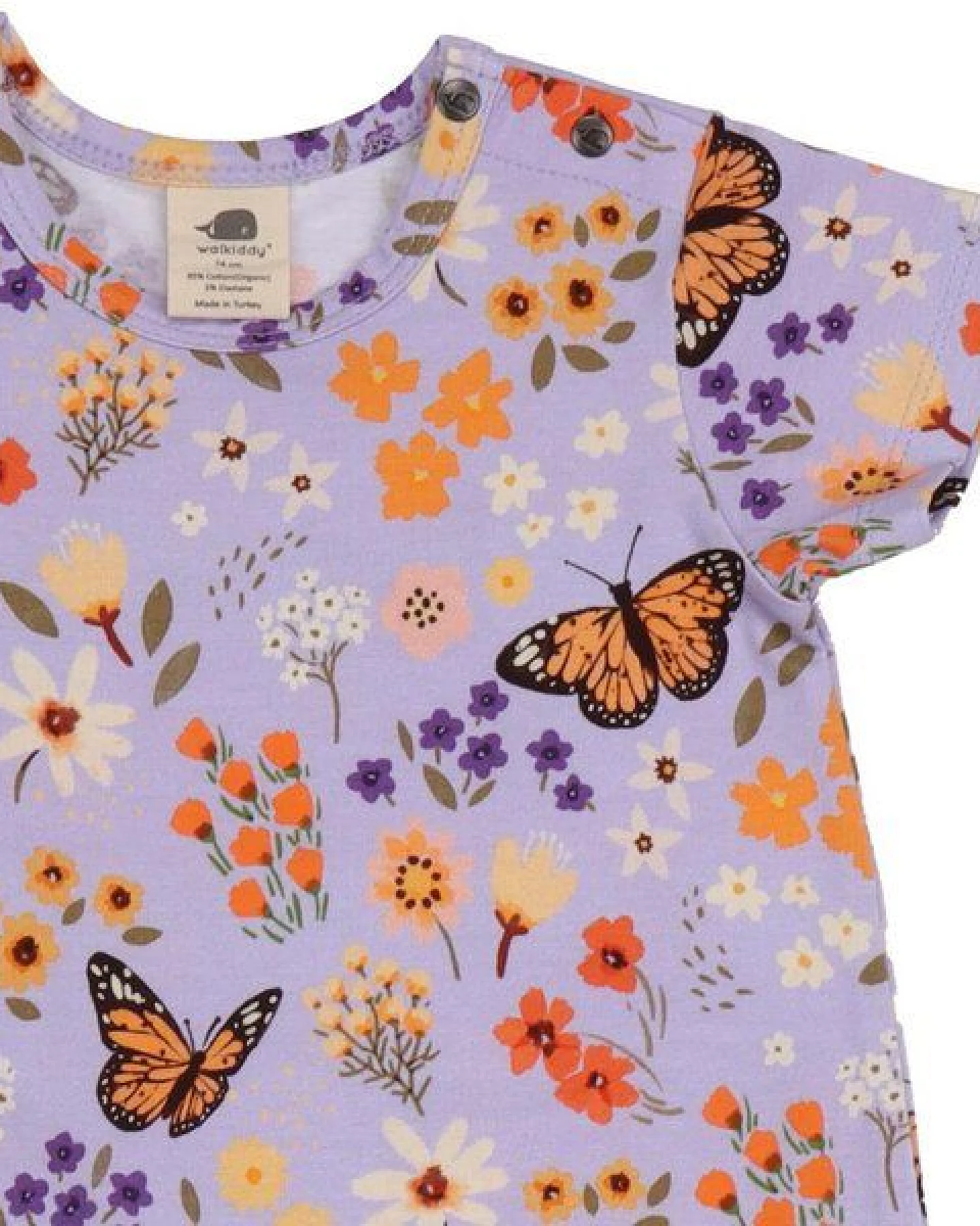 Baby Kurzarm-Body GOTS-zertifiziert aus Bio-Baumwolle mit Blumen-und-Schmetterlings-Muster – Walkiddy – Ansicht 3