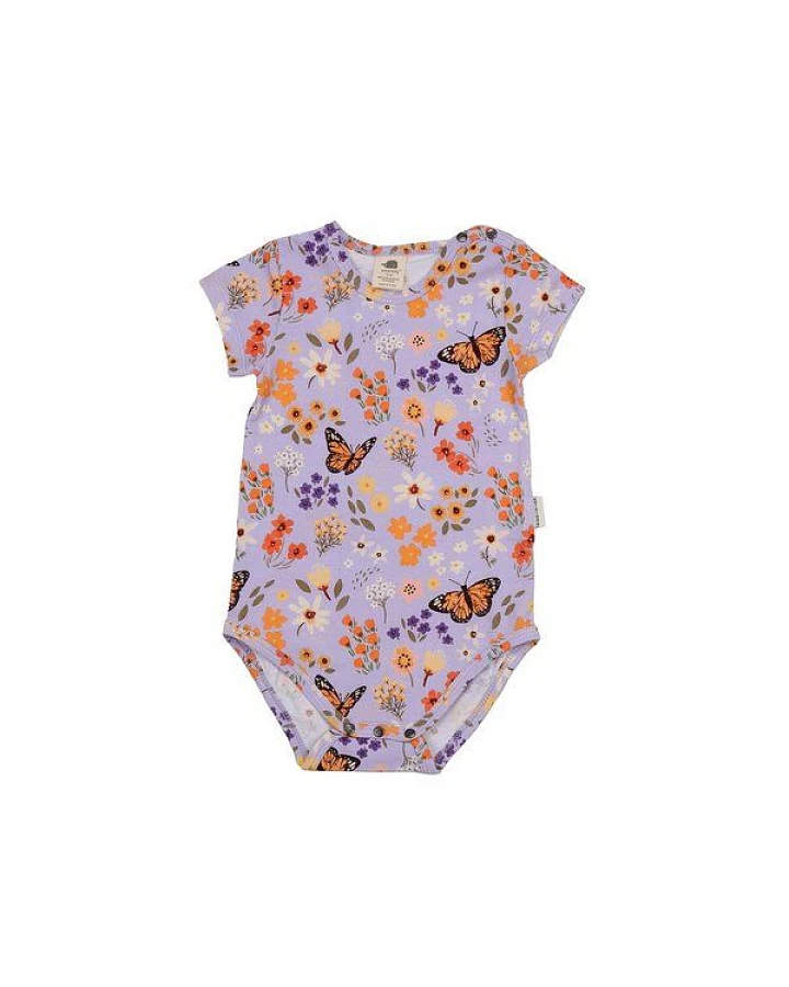 Baby Kurzarmbody GOTS zertifiziert Bio-Baumwolle Blumen- & Schmetterling-Print Druckknöpfe weich – Walkiddy