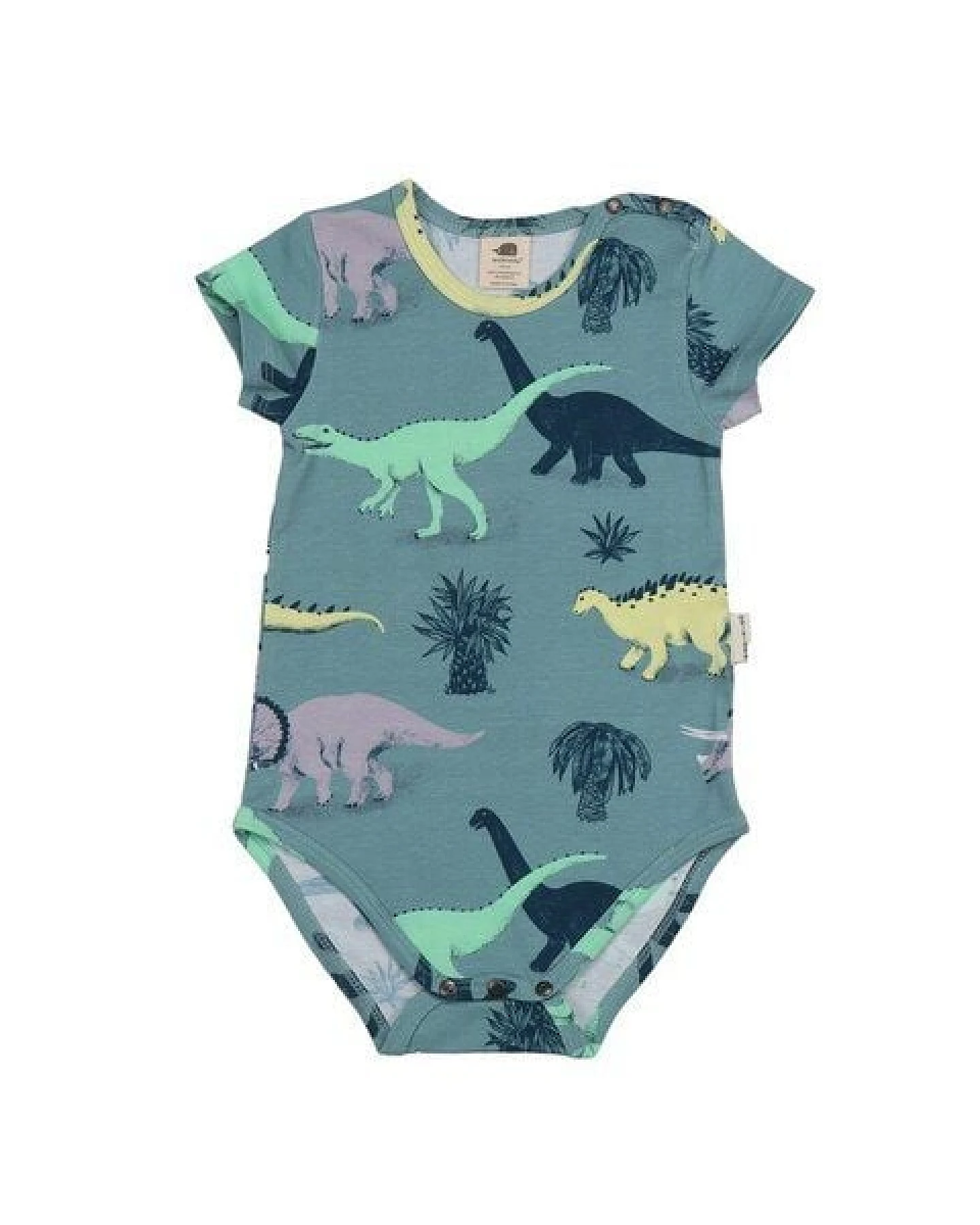 Baby Kurzarmbody – Blaugrün mit Dinosauriermotiv, weich & bequem, alltagstauglich, gut kombinierbar – Ansicht 2