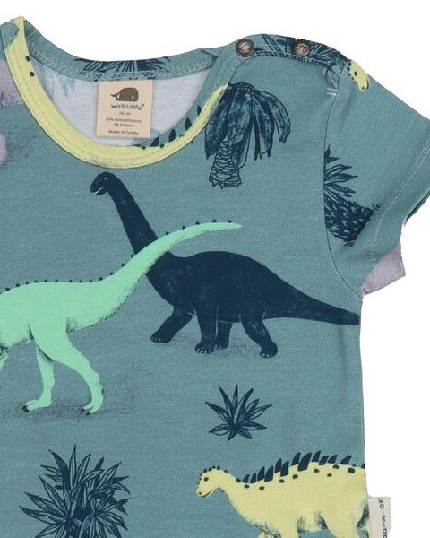 Baby Kurzarmbody – Blaugrün mit Dinosauriermotiv, weich & bequem, alltagstauglich, gut kombinierbar – Ansicht 3