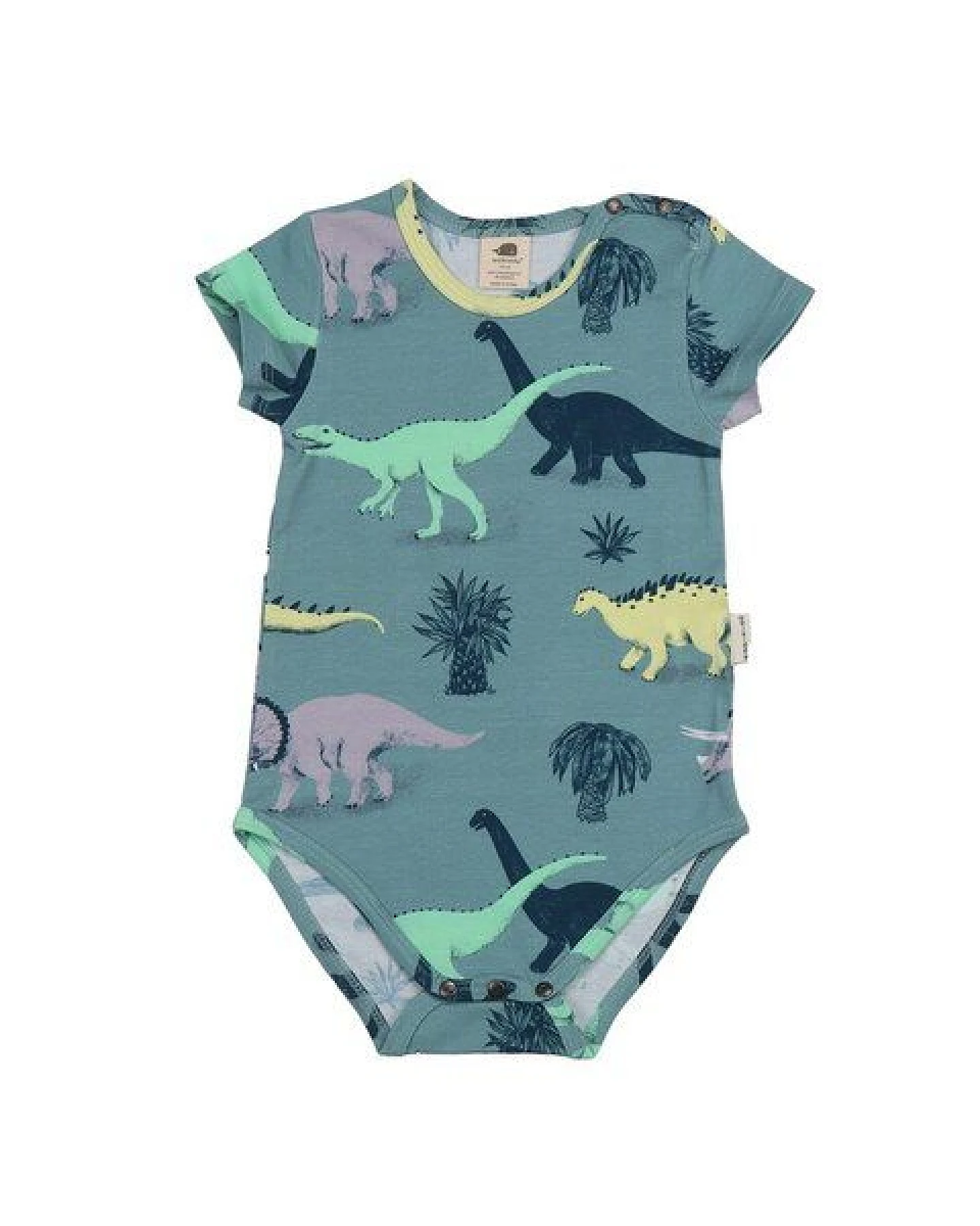 Baby Kurzarmbody – Blaugrün mit Dinosauriermotiv, weich & bequem, alltagstauglich, gut kombinierbar – Ansicht 2