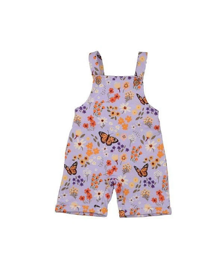 Kinder kurze Latzhose GOTS-zertifiziert aus Bio-Baumwolle mit Blumen-und-Schmetterlings-Muster – Walkiddy