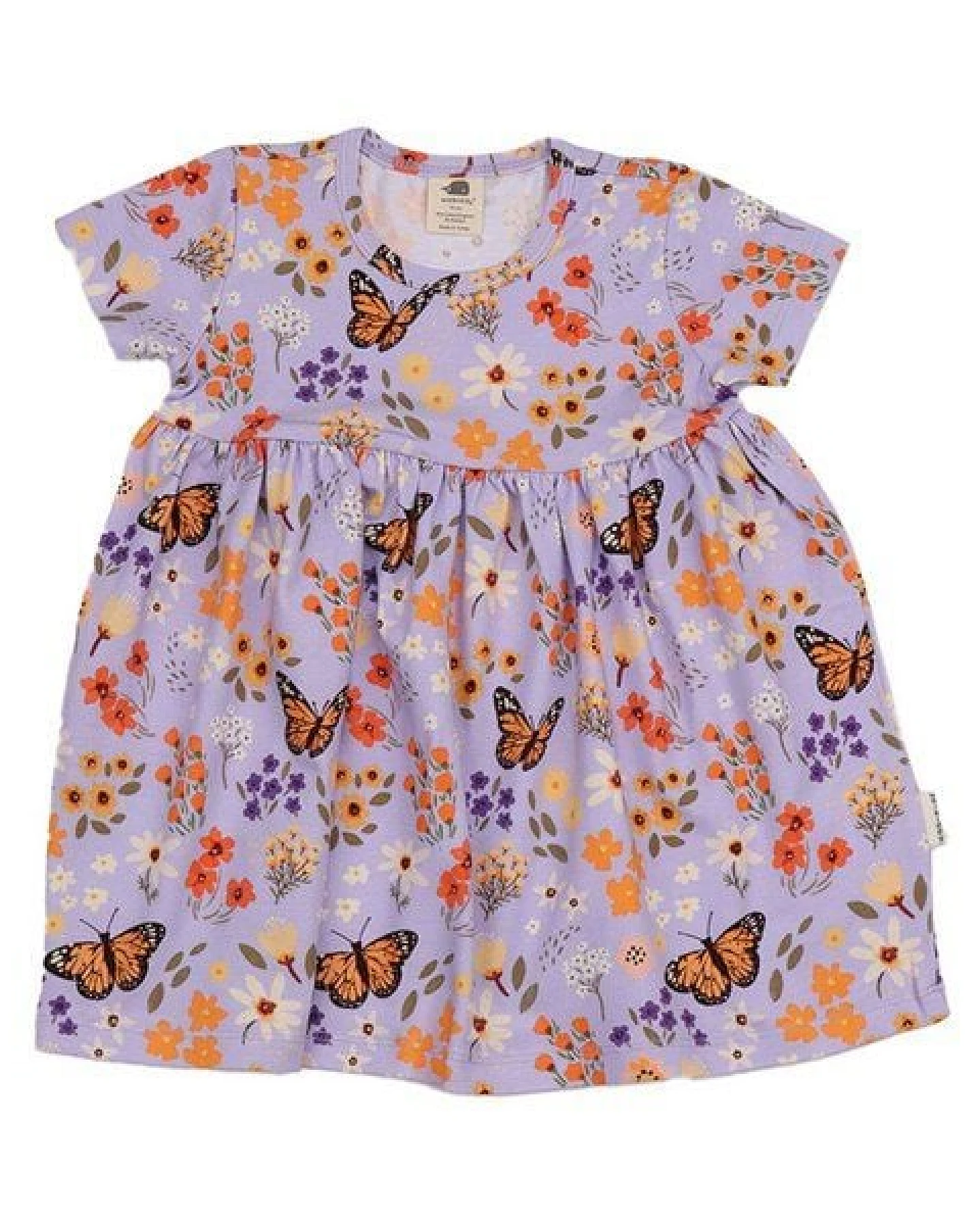 Baby Kleid GOTS zertifiziert, „Flowers & Butterflies“ Allover, lila, Kurzarm, weich – Walkiddy – Ansicht 2