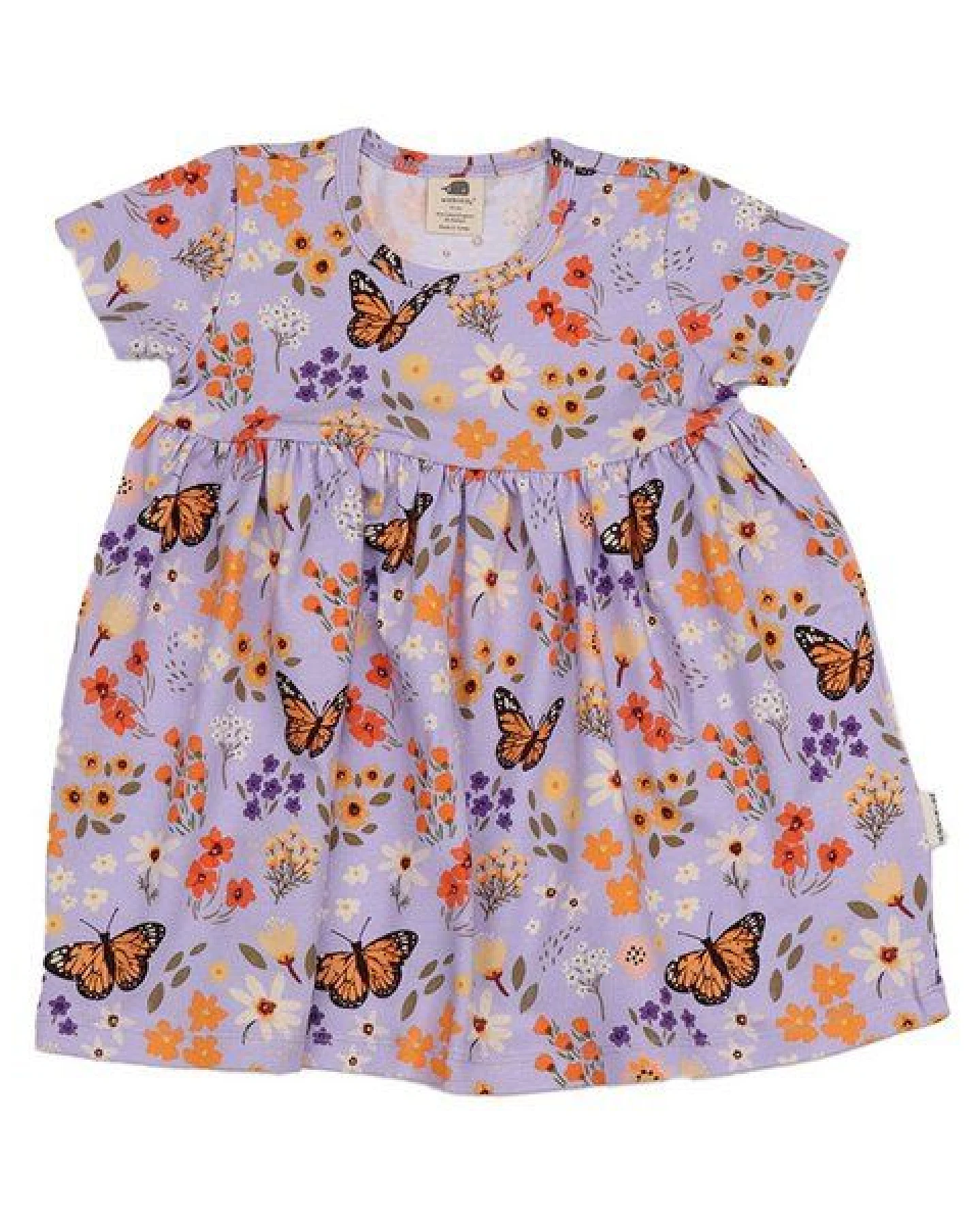 Baby Kleid GOTS zertifiziert, „Flowers & Butterflies“ Allover, lila, Kurzarm, weich – Walkiddy – Ansicht 2