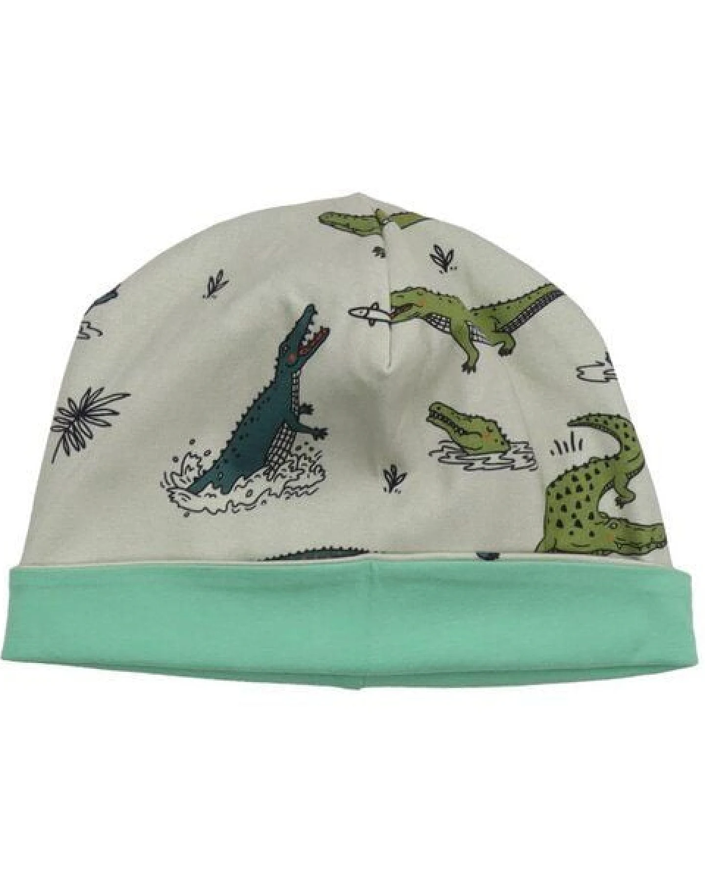 Kleinkinder Beanie GOTS zertifiziert, Bio-Baumwolle, grau, Krokodil-Print, weich & elastisch – Walkiddy – Ansicht 3