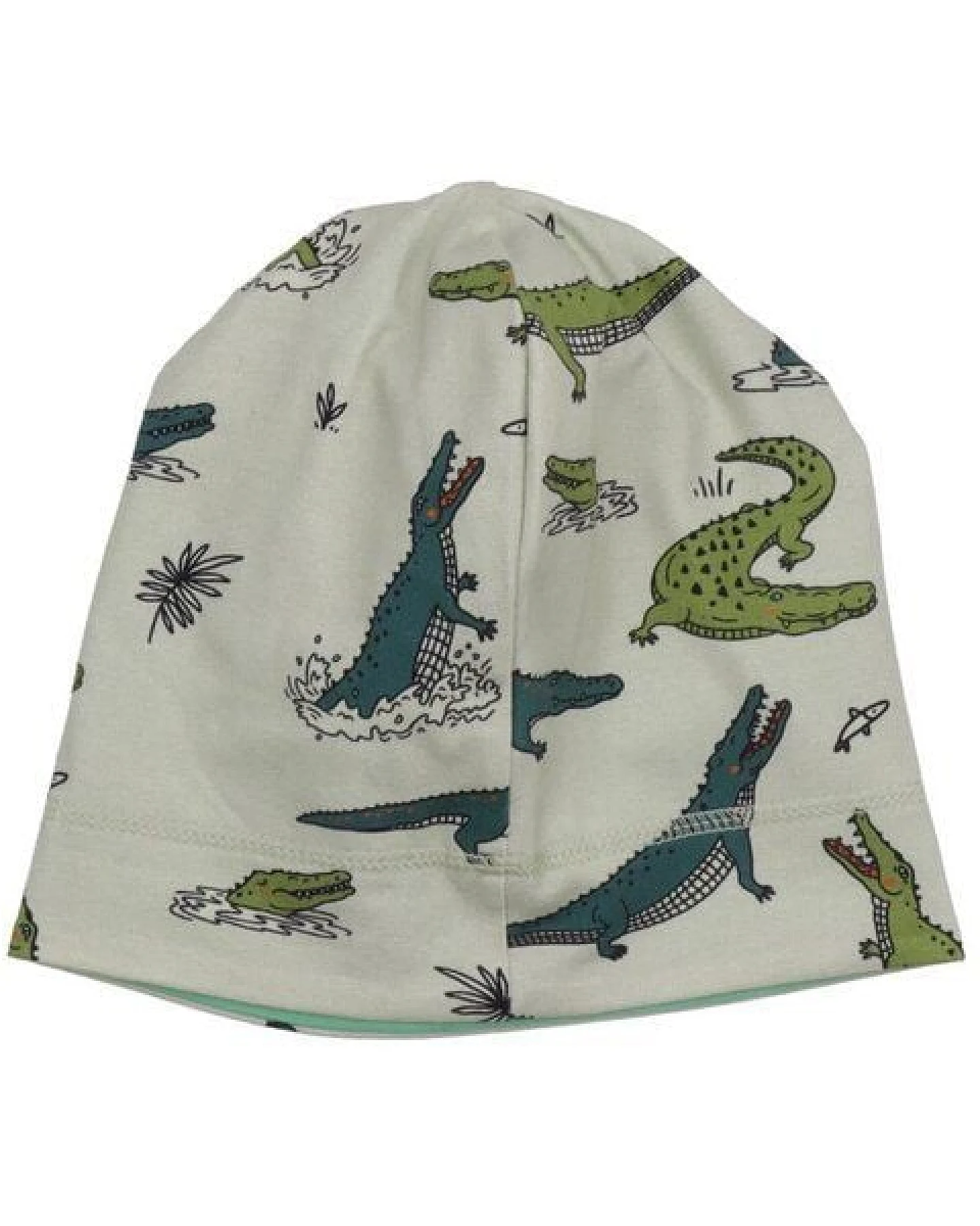 Kleinkinder Beanie GOTS zertifiziert, Bio-Baumwolle, grau, Krokodil-Print, weich & elastisch – Walkiddy – Ansicht 4