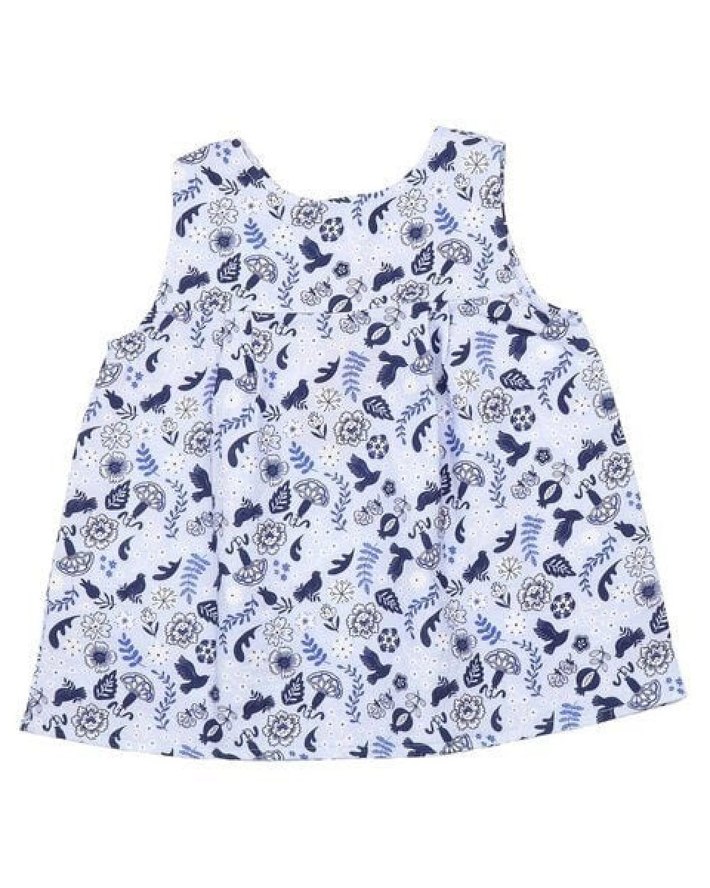 Mädchen Bluse GOTS zertifiziert, Bio-Baumwolle, weiß/blau, Vogel-Blumenmuster, ärmellos, leicht – Walkiddy – Ansicht 3