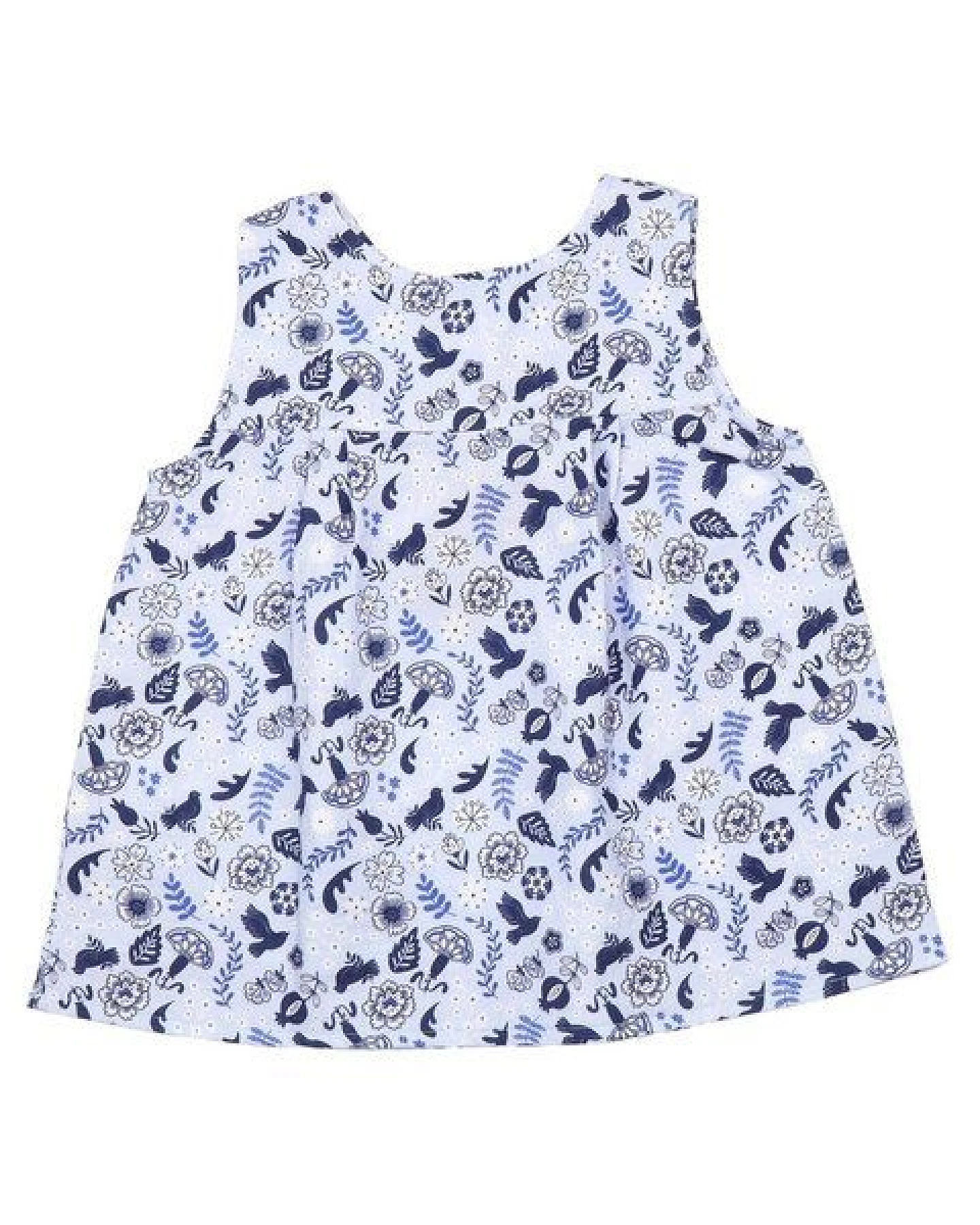 Mädchen Bluse GOTS zertifiziert, Bio-Baumwolle, weiß/blau, Vogel-Blumenmuster, ärmellos, leicht – Walkiddy – Ansicht 3
