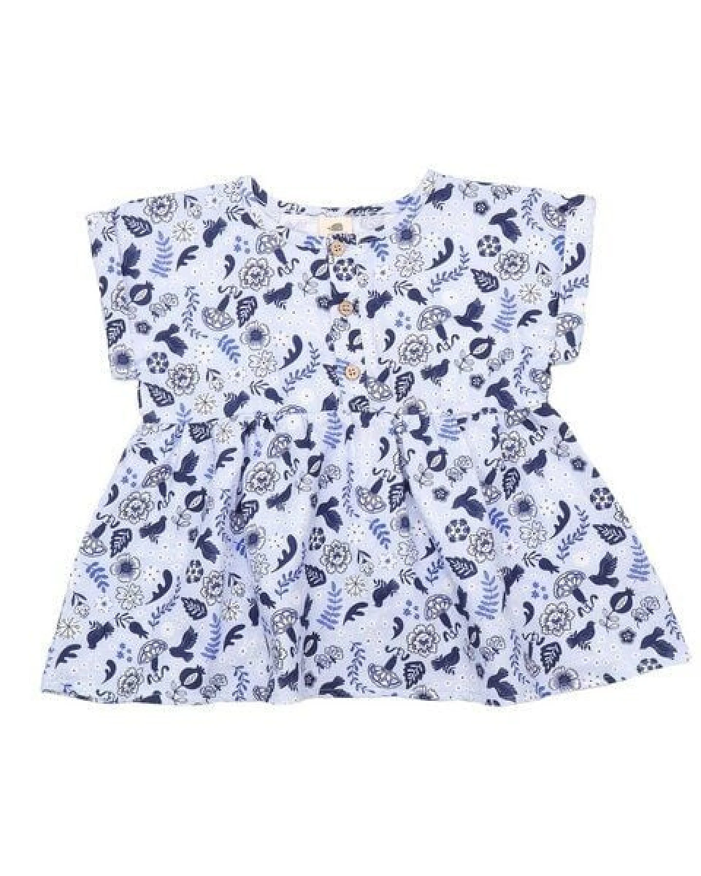 Kleinkinder Bluse GOTS-zertifiziert aus Bio-Baumwolle blau mit Vogel-und-Blumen-Muster – Walkiddy – Ansicht 2