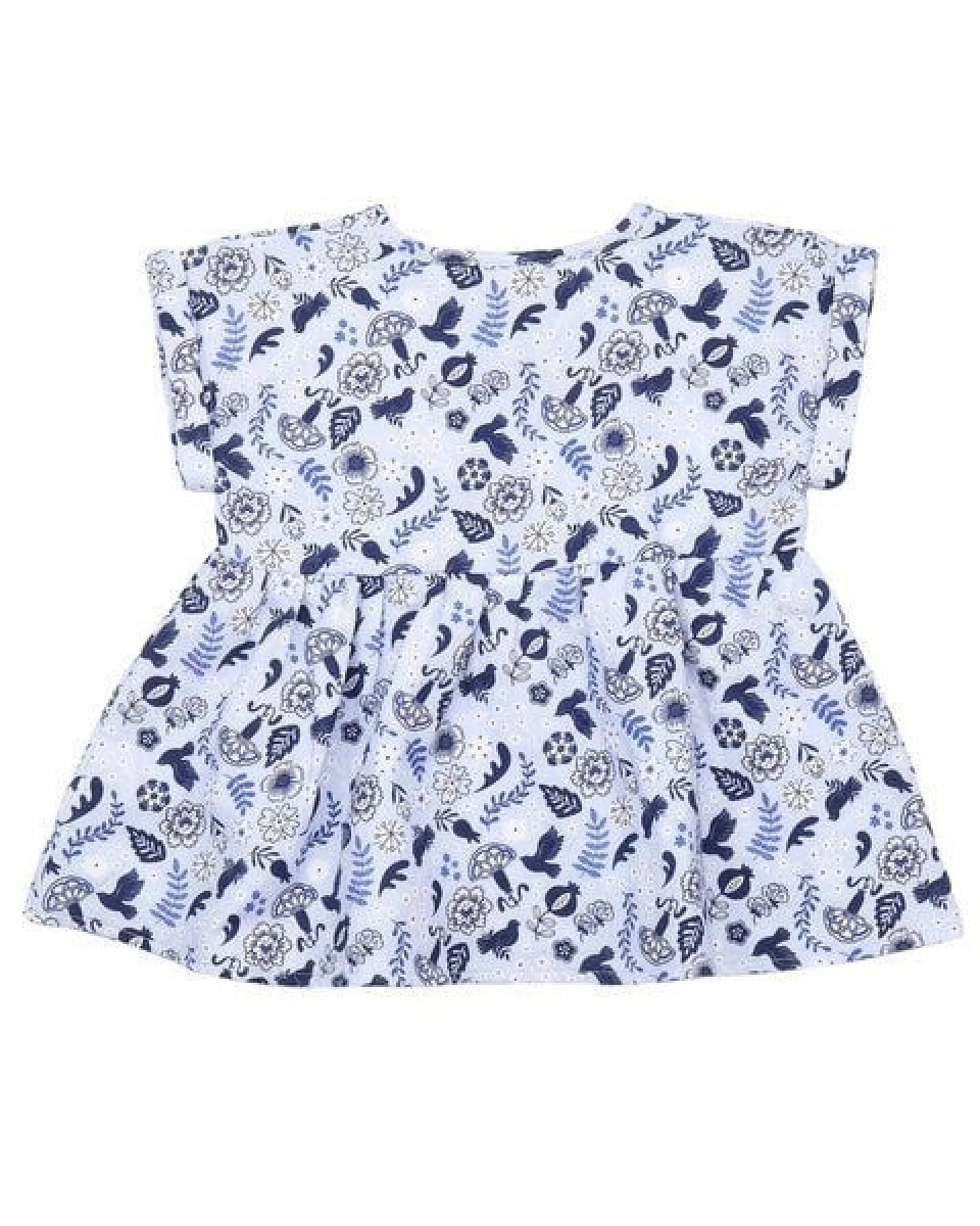 Kleinkinder Bluse GOTS-zertifiziert aus Bio-Baumwolle blau mit Vogel-und-Blumen-Muster – Walkiddy – Ansicht 3