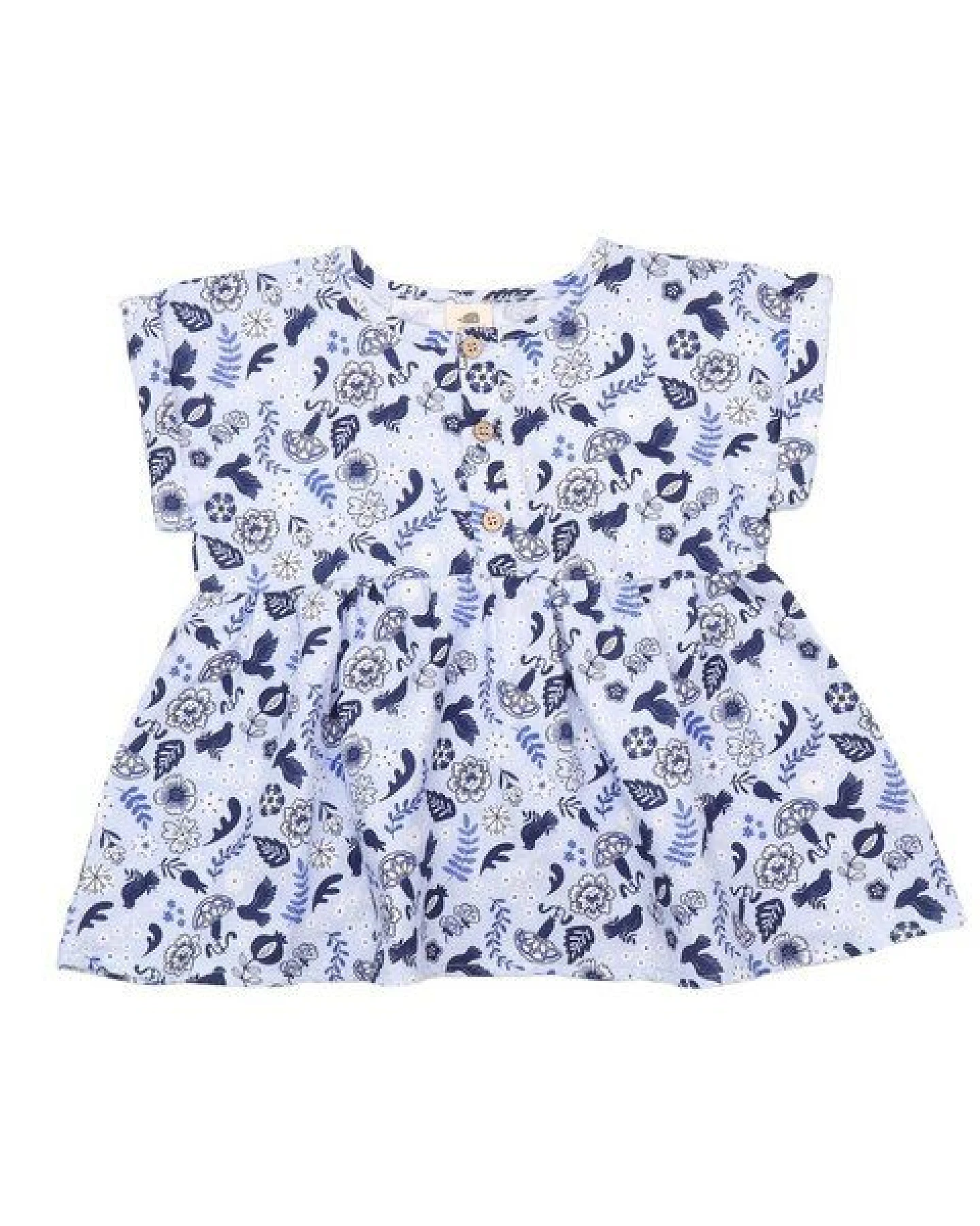 Kleinkinder Bluse GOTS-zertifiziert aus Bio-Baumwolle blau mit Vogel-und-Blumen-Muster – Walkiddy – Ansicht 2