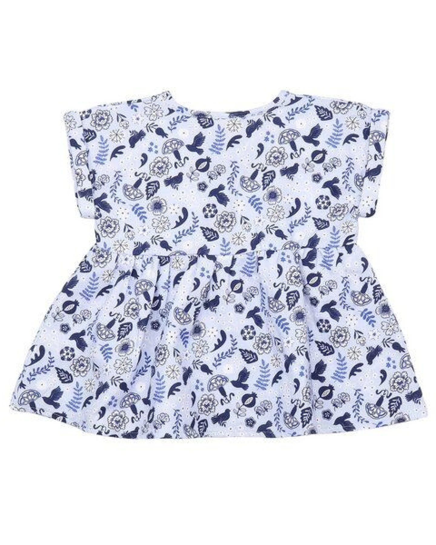 Kleinkinder Bluse GOTS-zertifiziert aus Bio-Baumwolle blau mit Vogel-und-Blumen-Muster – Walkiddy – Ansicht 3