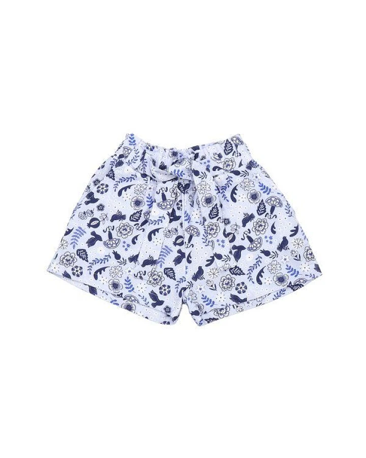 Kinder Shorts Bio-Baumwolle GOTS „Blue Birds and Flowers“ – Walkiddy, kurze Hose mit elastischem Bund, weich, bequem und sommerlich leicht, ideal für warme Sommertage